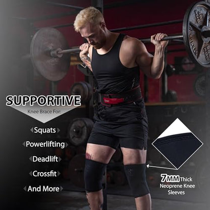Beast Power Gear Neoprene Compression Knee Sleeves 7MM (Pair) Enhanced Knee Support in Squats Powerlifting Weightlifting and Wrestling – Unisex - color: Black/Black, size: X-Large