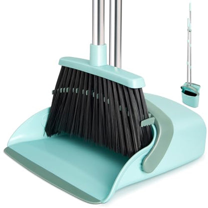 Broom and Dustpan Combo Set,55" Long Handle,Green | Heavy Dust,Dustpans with Broom Combo,House Accessories for Home, Kitchen,Office,Classroom,Apartment,Pet Hair - color: Green