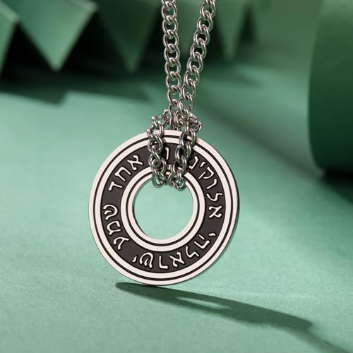 TEAMER Shema Yisrael Necklace Jewish Prayer Hear O Necklace Stainless Steel Hebrew Pendant Religious Vintage Jewelry for Men Women - style: Silver Chain