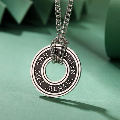TEAMER Shema Yisrael Necklace Jewish Prayer Hear O Necklace Stainless Steel Hebrew Pendant Religious Vintage Jewelry for Men Women - style: Silver Chain