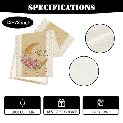 Ramadan Mubarak Decorations Ramadan Mubarak Table Runner Eid Al Fitr Golden Moon Garden Banner Ramadan Eid Banner Ramadan Decorations and Home Party Supplies