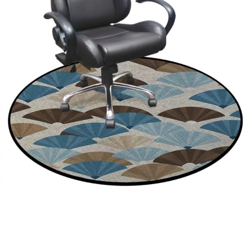 Geometric Fan Round Gaming & Office Chair Mat, Modern Art Decor Anti-Slip Floor Protector for Rolling Chairs, Durable Computer Chair Mat, Blue Brown Diameter 39.4 in - color: Geometric Fan_0476, size: Diameter 39.4 in