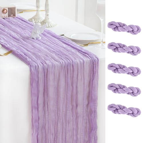 Sioloc 5 Pack Lilac Purple Lavender Cheesecloth Table Runner 120'' x 35'',Spring Easter Decor Soft Gauze Boho Wedding Table Decor for 10ft Table Birthday Party,Baby Shower, Bridal Shower - color: Lavender, size: 5pc