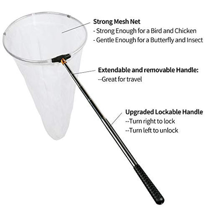 RESTCLOUD Insect and Butterfly Net with 12" Ring, 24" Net Depth, Handle Extends to 59 Inches - size: 12" Ring, 59" Handle