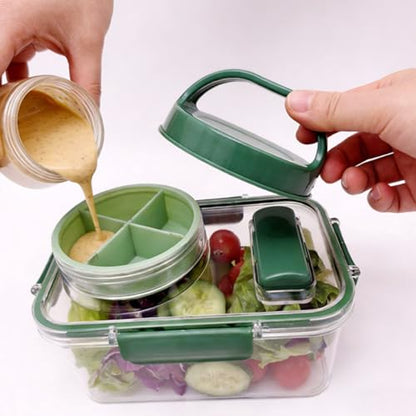 Salad Lunch Container Leakproof Salad Container to Go with 4 Dressing Cups & Folding Fork Portable for Fresh Meal Prep