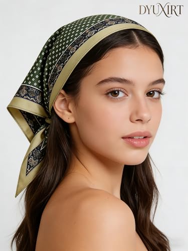 Triangle Shawls Scarf Head Hair Neck For Women Scarves Fashion Silk Feeling Lady Lightweight 51 * 23.6inch - color: K22-green Background With White Dots（51*23.6inch）