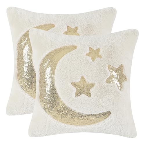 Holibeat Ramadan Throw Pillow Covers 18x18 inches Fluffy Sequin Decoration Pillowcases (Pack of 2) (3stars) - color: 3stars