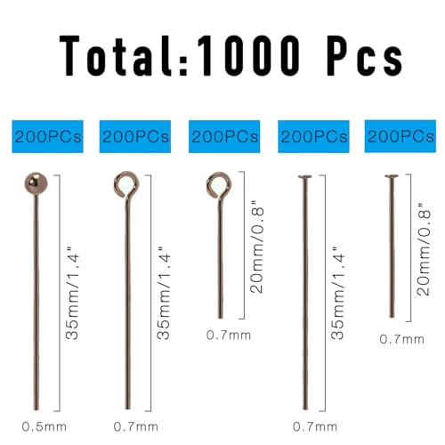 1000 Pieces Jewelry Making Head Pins and Eye Pins Set (Gunmetal Black) - color: Gunmetal Black
