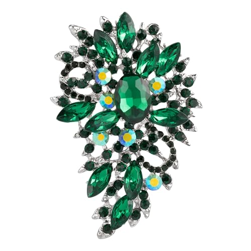 SELOVO Women's Rhinestone Crystal Wedding Flower Leaf Sparkle Brooch Pin - color: Green