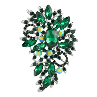 SELOVO Women's Rhinestone Crystal Wedding Flower Leaf Sparkle Brooch Pin - color: Green