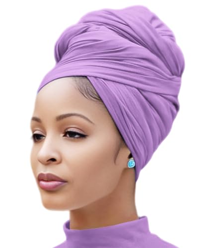 Nonbongoy Head Wraps for Black Women Stretch Headwraps Large Hair Wraps Hijab Scarves for Muslim Head Scarf Turban Headbands - color: 1-light Purple Headwrap