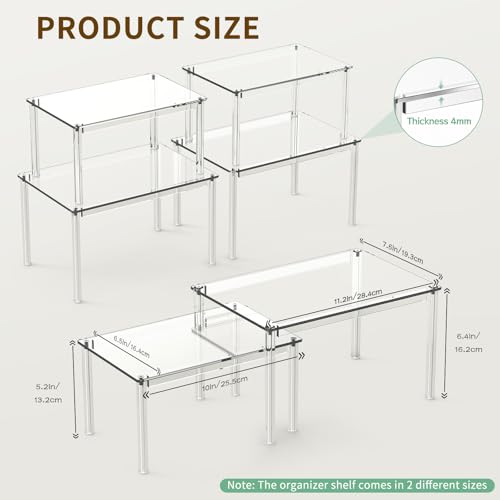 4Pack Acrylic Cabinet Organizer, Clear Cabinet Organizer Shelf, Spice Rack Organizer for Cabinet for Dishes, Spices, Soda Cans and Bottles, Stackable Shelves House Essentials for Gift