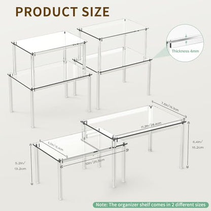 4Pack Acrylic Cabinet Organizer, Clear Cabinet Organizer Shelf, Spice Rack Organizer for Cabinet for Dishes, Spices, Soda Cans and Bottles, Stackable Shelves House Essentials for Gift