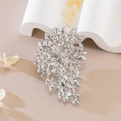 SELOVO Women's Rhinestone Crystal Wedding Flower Leaf Sparkle Brooch Pin - color: Clear Silver Tone