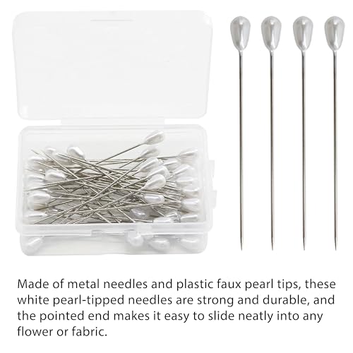 Zlongron 100 Pieces Hijab pins, Long Teardrop Pearl Head pin, Boutonniere pins, Buttonhole pin, can Also be Used for Jewelry Making Sewing Wedding Floral Decorations and DIY Crafts