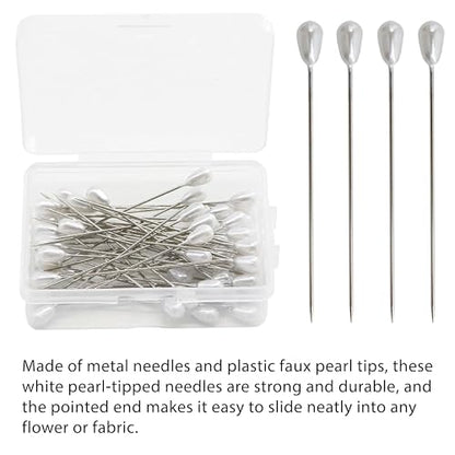 Zlongron 100 Pieces Hijab pins, Long Teardrop Pearl Head pin, Boutonniere pins, Buttonhole pin, can Also be Used for Jewelry Making Sewing Wedding Floral Decorations and DIY Crafts