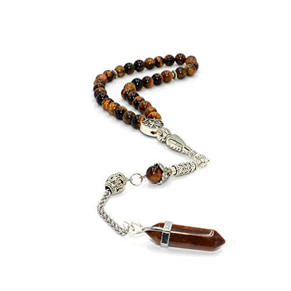 Design Tiger Eye Stone Series Worry Beads - Elegant 8 mm 33 Beads, Long Metal Tassel - color: Elegant 8 mm 33 Beads, Long Metal Tassel