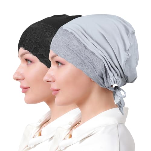 Muslim Hijab Undercap Women Underscarf Hijab Cap Islamic Turbans Scarf Inner Cap Eid Headscarf Hijab Bonnet - color: Black+grey