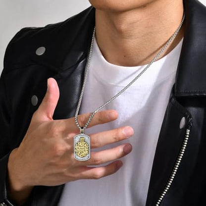 Western Catus/Knights Templar/St Michael/Santa Muerte/Praying Hand/Spartan/Virgin Mary/Tetragrammaton/Wrestlers/Allah Necklace Sterling Silver Dog Tag Necklace Christian Jewelry Gifts for Men - style: Allah