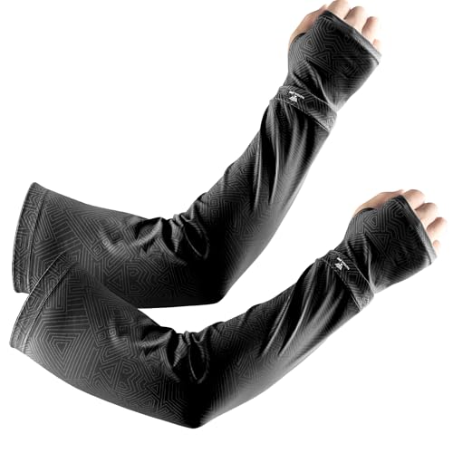 Sports Loose Cooling Arm Sleeves for Men Women Youth - Tattoo Cover Up - Breathable, UPF 50+ UV Sun Protection - color: Line Pattern Black, size: Large