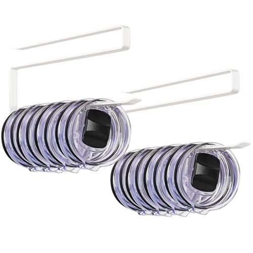 Tumbler Lid Organizer 2 Pack Tumbler Lid Storage Hook Up to 20 Lids, Space Saving Cup Lid Organizer Under Cabinet Tumbler Lid Hanger for Kitchen Storage, Horizontal Paper Towel Hanger (White) - color: White, size: 2 Pack