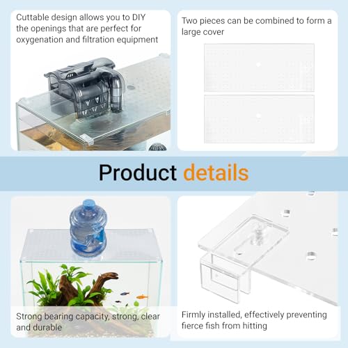 Colingmill 2 Pcs Aquarium Acrylic Glass Canopy Set Cuttable Aquarium Fish Tank Cover, Anti-Jump Net with Clips,29 x 12 Inch - size: 29 x 12 in