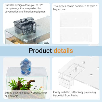 Colingmill 2 Pcs Aquarium Acrylic Glass Canopy Set Cuttable Aquarium Fish Tank Cover, Anti-Jump Net with Clips,29 x 12 Inch - size: 29 x 12 in