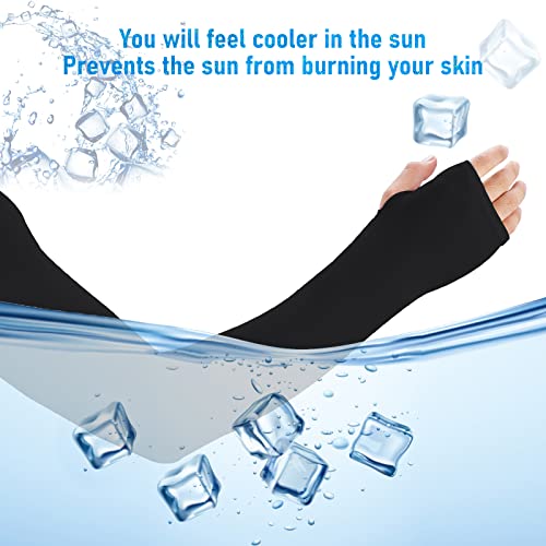 Aster Cooling Shawl Arm Sleeve with Finger Hole Sun Protection Cooler Shrug Arms Wrap 2-piece - color: Black