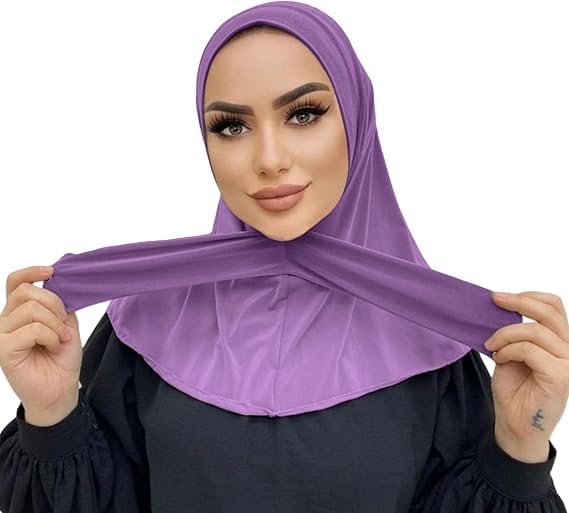 AIBEARTY Women Fashion Instant Muslim Turban Hijab with Snap Fastener Breathable Headscarf Bonnet Cap Turban Hat Shawl - color: Modal Purple-3 Buttons