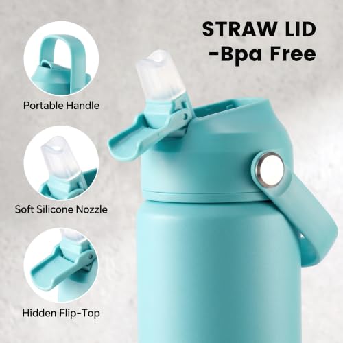 Fijinhom 18oz Insulated Stainless Steel Water Bottle, Wide Mouth Double Wall Vacuum, Silicone Straw, Sweat & Leak Proof, BPA Free Insulated Water Flask for Travel, Keep Cold 24h Hot 12h, Sky - color: sky, size: 18 Ounces