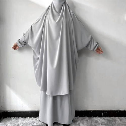 ODIZLI Two Pieces Jilbab and Dress for Muslim Women Long Khimar and Skirt Available for Prayer - color: Light Gray