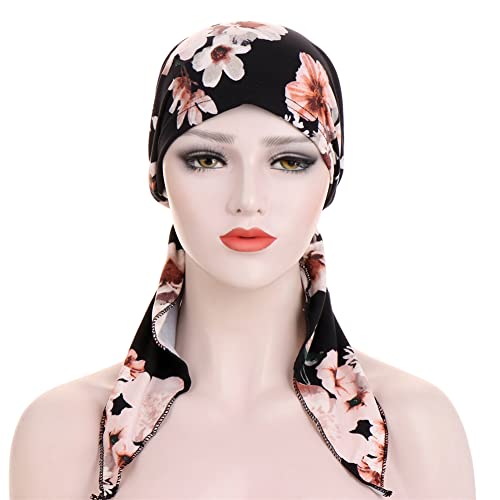 3 Packed Women's Pre Tied Head Scarves Slip On Chemo Beanies Hair Cover Headwrap Caps - color: B1-leopard Floral-3packed