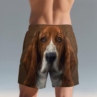 Ctreela Men's Funny Dog 3D Graphic Yellow Loose Fit Summer Beach Shorts - color: Brown, size: Large