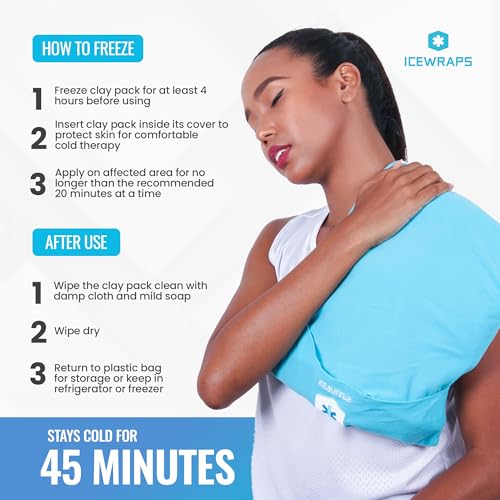 ICEWRAPS Reusable Cold Pack with Fabric Cover - Standard 10 x 14 Inch, Blue | Flexible Clay Pack, Leak Resistant, Wrap Design for Back, Shoulders and Knees, Stays Cold Up to 45 Minutes - FSA-HSA Eligible - size: 10”x14”, style: Ice Pack with Cover