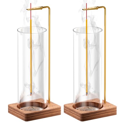 Incense Holder for Sticks, Insence-Stick Holder, Anti-Ash Flying No Mess Incense Burner, Incense Stick Holder with Glass Ash Catcher, for Yoga Spa Meditation Home Decor(2 Pack) - color: Brown, size: 2 Pack