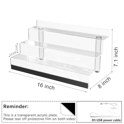 16" Acrylic Display Organizer with LED, Perfume Organizer for Women, 2 Pack | 3-Tier Cologne Organizer for Men, Perfume Stand and Display Step Shelves Holder, Clear Riser, Figures Stand, Dessert Shelf