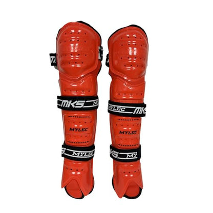 MyLec MK5 Street/DEK Shin Pad, Lightweight & Durable Hockey Accessories, 360° Straps, Hard Front Shells, Breathable Material, Metatarsal Padding Ice Hockey Shin Guards, Foam Rubber - color: Red, size: 15"