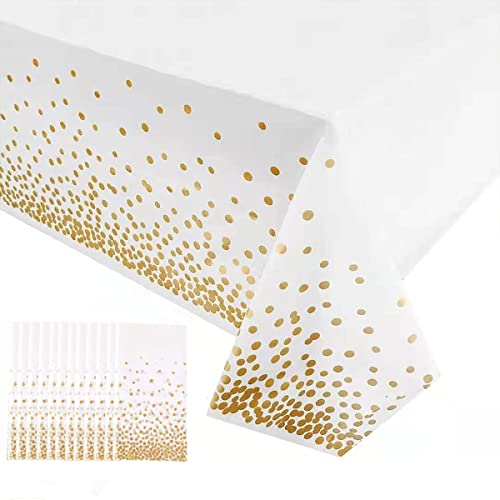 Yancorp 12 Pack Tablecloth for Rectangle Tables Gold Dot Disposable Tablecloths Plastic Tablecloth Party Table Covers for Birthday Thanksgiving Christmas Wedding Outdoor BBQ - color: White, size: 12 Pack