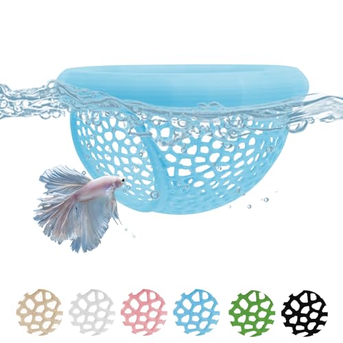 Aquarium Floating Betta Fish Hammock Cave 3D Printed Betta Shrimp Feeder & Hideout Toys Aquarium Feeding Ring Decor Turtle Tank Decorations (Blue,S-2.76"x1.38") - color: Blue, size: S-2.76"x1.38"