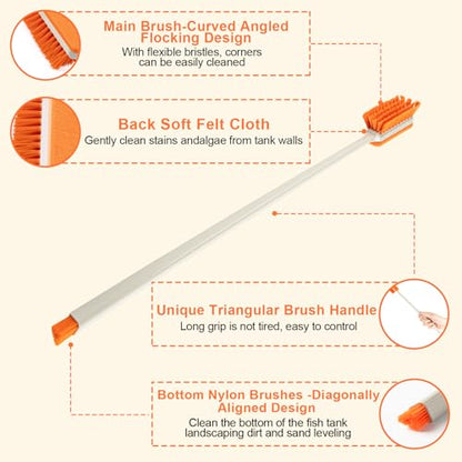 Small Fish Tank Cleaner Brush, Algae Scraper for Aquarium, Glass Aquarium Cleaning Tool, Fish Tank Cleaner Adapted for Glass and Acrylic Aquariums (Longer) - color: Orange Longer