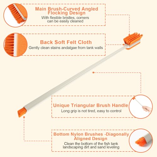 Small Fish Tank Cleaner Brush, Algae Scraper for Aquarium, Glass Aquarium Cleaning Tool, Fish Tank Cleaner Adapted for Glass and Acrylic Aquariums (Longer) - color: Orange Longer