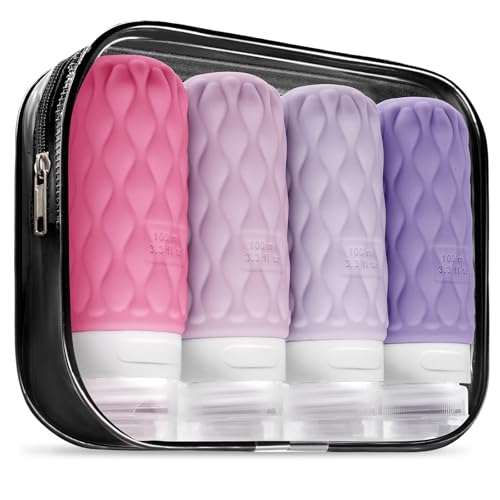 3.4oz Silicone Travel Bottles for Toiletries Refillable Liquid Accessories - color: Purple-3.4oz