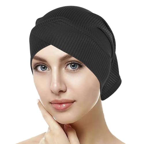 PURFUN 3 Pcs Muslim Inner Hijab Caps Women Solid Color Under Hijab Caps Stretchy Breathable Full Cover Undercap Tube Bonnet - color: Black+white+beige