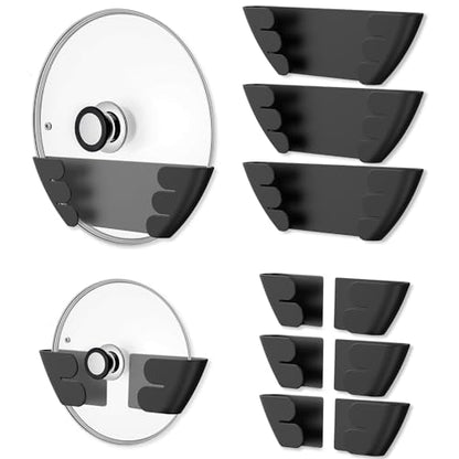 Universal Adjustable Pot Lid Holder Organizer for Cabinet - Upgraded Patented Niceyos 8 Pack Pan Lids Organizers Inside Cabinet Door Wall Mount Pots Top Rack for Kitchen Cupboard Fit 6" to 13" (Black) - size: 8Pack-Black