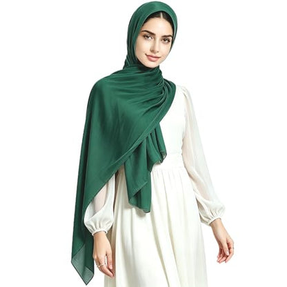 Women Premium Hijab Head Scarf Lightweight Shimmer Scarves Crepe Wedding Shawls and Wraps for Evening Dresses Shiny - color: Green 2 #