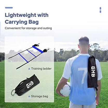 GHB Pro Agility Ladder 2 Pack Agility Training Ladder Speed 12 Rung 20ft with Carrying Bag (Yellow and Blue)