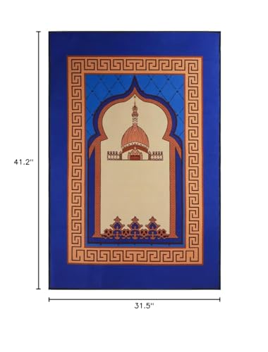 Muslim Prayer Rug Turkish Islamic Prayer Mat Thick Praying Carpet Janamaz Sajjadah Namaz Seccade Arabic Prayer Rug for Eid Ramadan - color: Blue-2