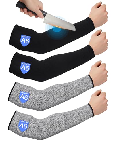 Geyoga 2 Pairs Arm Sleeves Guards Cut Resistant ANSI A6 Arm Protectors for Thin Skin and Bruising Garden Work Protective Sleeves for Farmer Gardening Men Women - color: Black, Gray, size: Large, style: A6