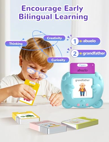 Spanish & English Talking Flash Cards for Toddlers, 510 Sight Words Bilingual Learning Toys for Children, Autism Pocket Speech Therapy Toys, Español Vocabulary Educational Flashcards - size: 510-Spanish&English(blue)
