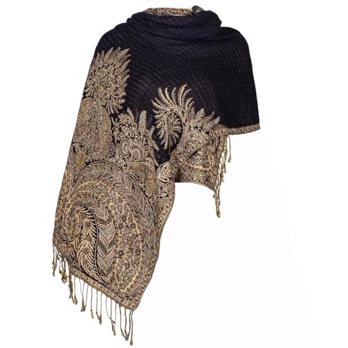TUSHUSTY Pashmina Feel Shawls Wraps Rave Scarf for Women Soft Silky Reversible Men Scarves Hijab - color: Black